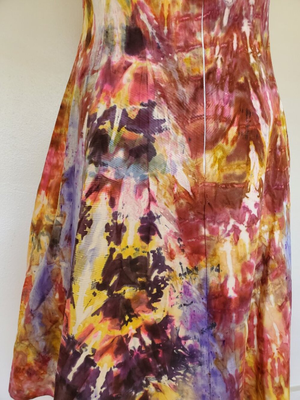Silk Short Dress 8 10 12 bridesmaid party prom tie dyed rainbow red yellow black - Picture 8 of 8